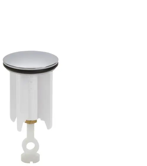 Flügelstopfen mit metallenem Deckel und Kunststoffkörper, geeignet für Abflussanwendungen. Hersteller: Hansgrohe.